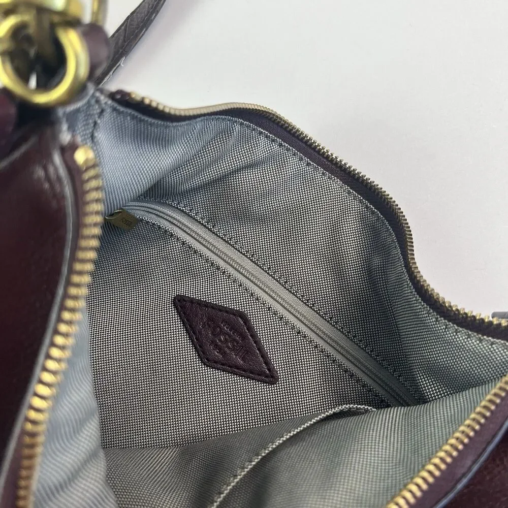 Fossil Jolie Leather Hobo Bag Burgundy Oxblood Crossbody Classic Preppy Purse